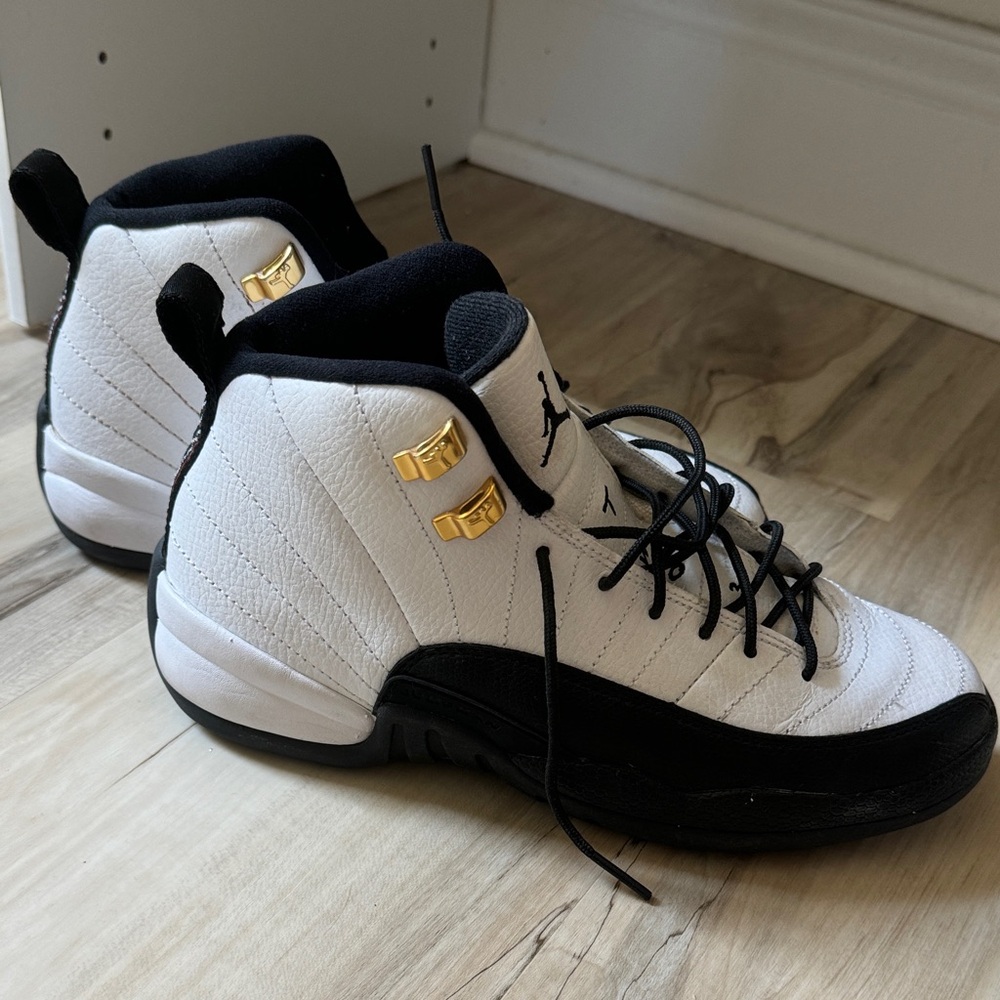 Jordan Kids White and Black Sneakers with Gold Accents